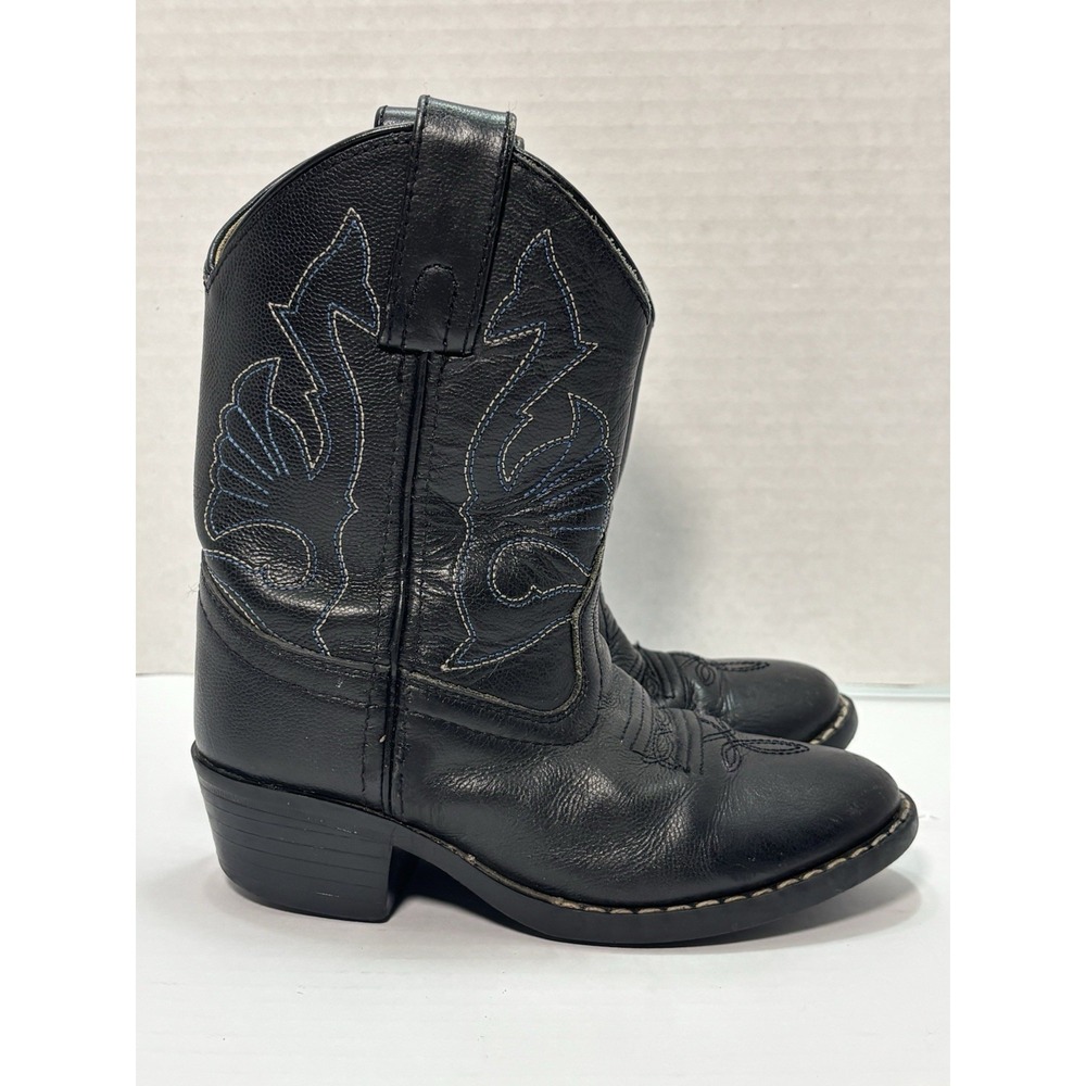 Masterson Co Cowboy Boots Toddler 11 Black Leather Blue Stitch Western Kids